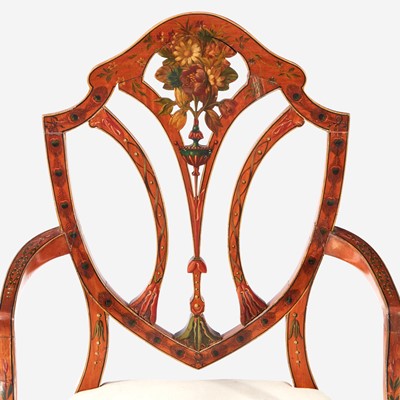 Lot 79 - A George III Style Polychrome Painted Maple Armchair