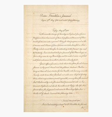 Lot 28 - [Americana] [Treaty of Paris] [Franklin, Benjamin, and John Adams, and John Jay, et al.]