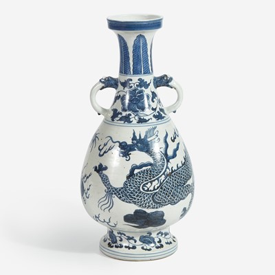 Lot 28 - A Chinese blue and white porcelain "Dragon" baluster vase