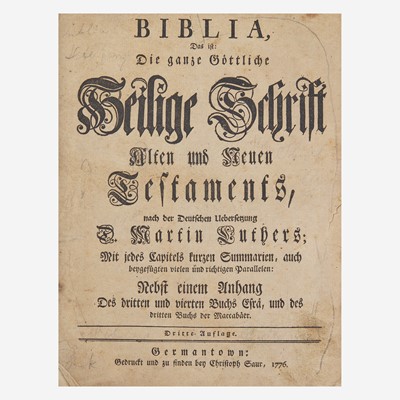 Lot 28 - [Americana] [Sauer, Christoph] ["Gun-Wad" Bible]