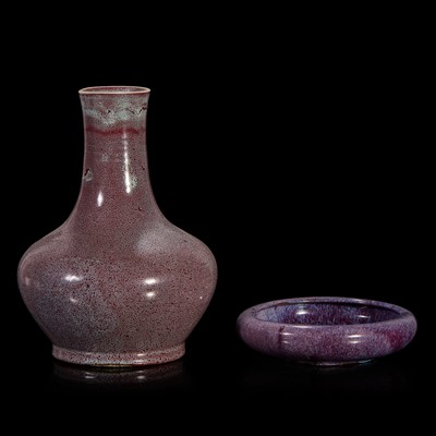 Lot 42 - A Chinese flambe-glazed vase and a narcissus bowl