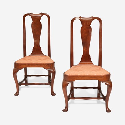 Lot 13 - A pair of Queen Anne carved walnut compass-seat side chairs