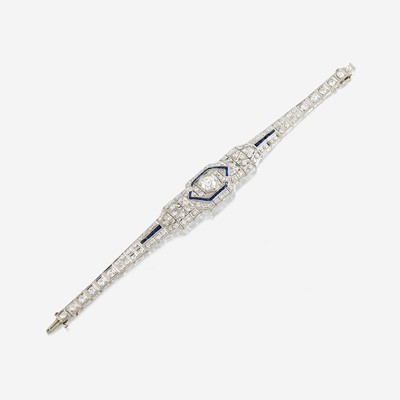 Lot 24 - An Art Deco diamond, sapphire, and platinum bracelet