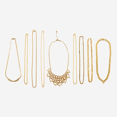 Lot 75 - A collection of nine gold necklaces