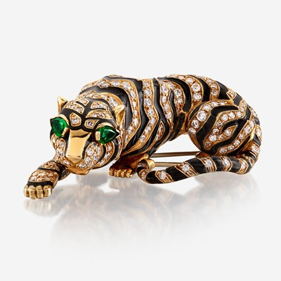 Lot 62 - A diamond, enamel, emerald, and gold brooch, David Webb