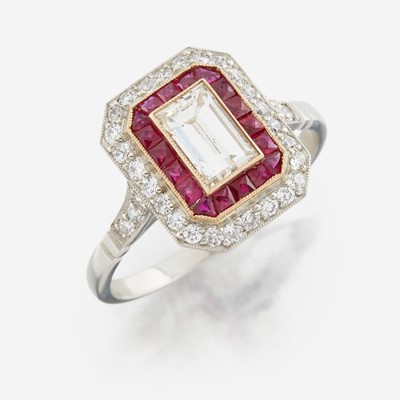 Lot 23 - A diamond, ruby, and platinum ring