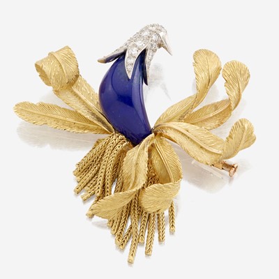 Lot 64 - A gold, lapis lazuli, and diamond brooch, Pierre Sterlé for Chaumet