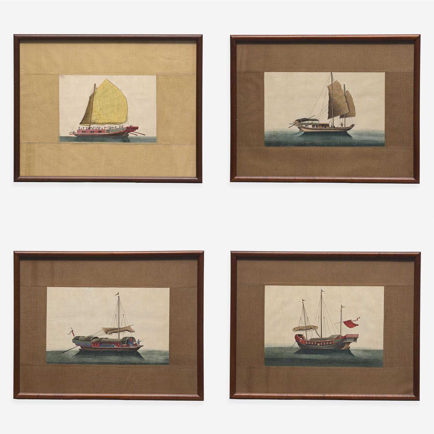 Lot 89 - A Suite of Eight Chinese Export Paintings of Junks and Vessels