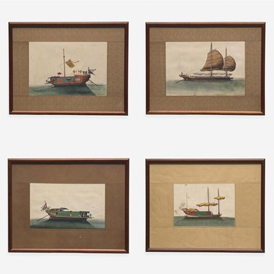 Lot 89 - A Suite of Eight Chinese Export Paintings of Junks and Vessels