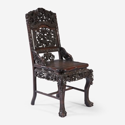 Lot 96 - A Chinese Carved Hardwood Side Chair and Side Table
