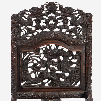 Lot 96 - A Chinese Carved Hardwood Side Chair and Side Table