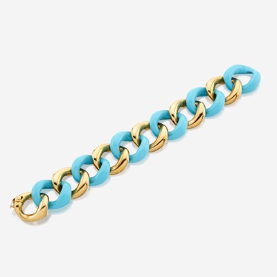 Lot 71 - A gold and turquoise bracelet, Seaman Schepps