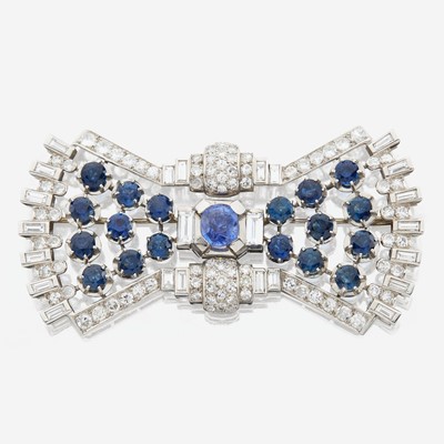 Lot 95 - A diamond, sapphire, and  platinum brooch