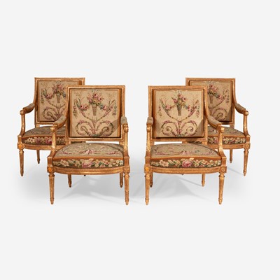 Lot 39 - A Set of Four Louis XVI Giltwood Fauteuils