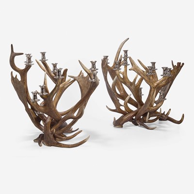 Lot 141 - A Pair of Large Metal-Mounted Antler Candelabra