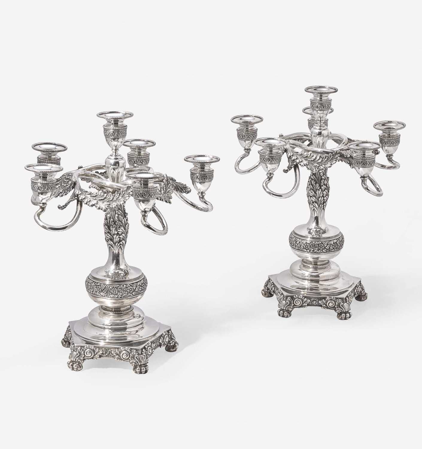 Lot 152 - An American Pair of Sterling Silver Six-Light Candelabra