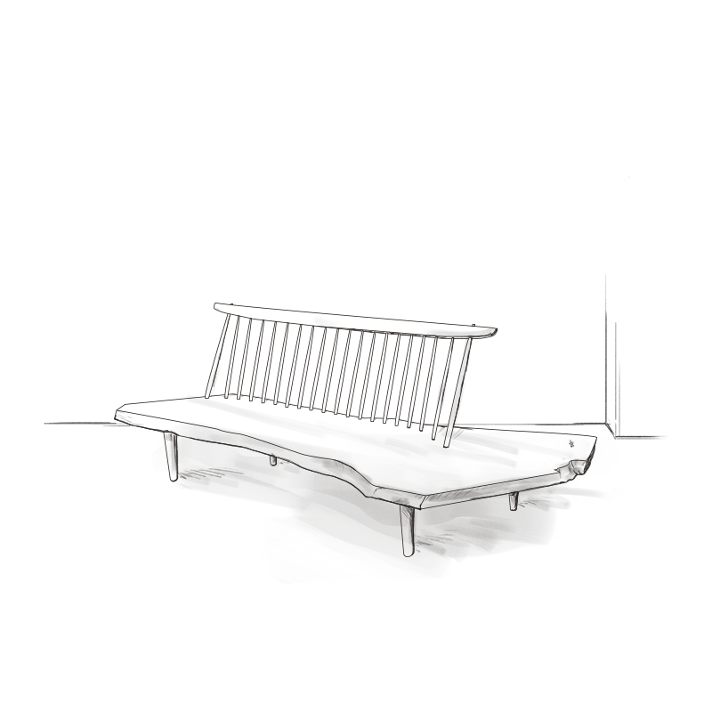 An illustration of a Nakashima bench